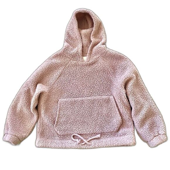 American Eagle Outfitters Tops - American Eagle Hoodie Womens Sm Teddy Sherpa Pale Pink Fuzzy Hooded Sweatshirt